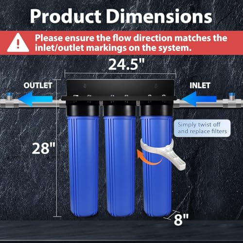 iSpring WGB32B-KS+AHPF12MNPT16X2 3-Stage Whole House Water Filter, Reduces Heavy Metals, Hydrogen Sulfide, Chlorine, Chloramine, Sediments w/ 3/4'' Push-Fit Braided Stainless Steel Hose Connectors - style: Heavy Metals Removal