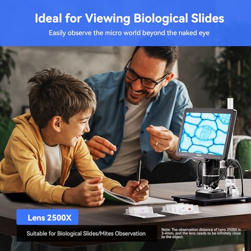 TOMLOV TriL110 3-Lens Digital Microscope: 10.1" 2500X 2K HD Coin Microscope Magnifier for Whole Coin View with IPS Screen, LCD Soldering Microscopes for Adults, 14 LED Lights, PC/TV Compatible - size: 10.1"