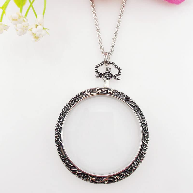 YYHSND 10X Magnifying Glass Necklace Magnifier Necklace Pendant Optical Magnifier with Chain Necklace for Library, Reading, Zooming and Jewelry (Color : Silver) - color: Silver