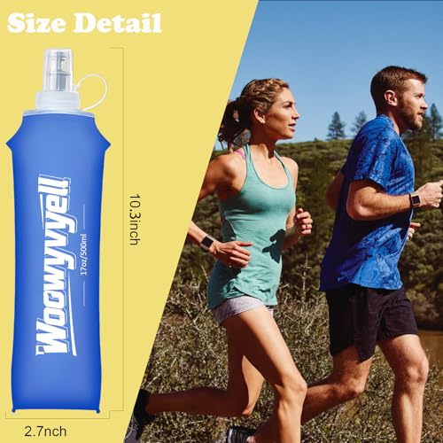 Running Vest Soft Flask, 2PCS BPA-Free 500ml Collapsible Water Bottle for Hydration Backpack, Collapsible Water Bottles for Marathon Hiking Cycling Climbing - color: Blue