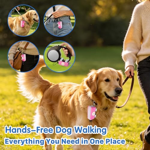 Dog Poop Bag Holder for Leash, Large-Capacity Canvas Pouch, Pink | Holds one bag roll, keys, treats, and small essentials with quick access, secure straps, and water-resistant canvas - color: Pink