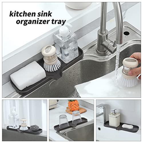 MicoYang Silicone Soap Dish with Drain Spout — Self-Draining Double Sink Organizer Tray for Kitchen & Bathroom, Dispensers, Sponges & Soap Holder, Non-Slip & Dishwasher Safe, Coffee (Large, 12"×4") - color: Coffee, size: L(12"×4")