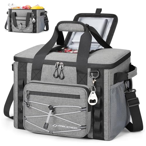 Maelstrom 30/40 Can Soft Cooler Bag, Leakproof Insulated Ice Chest | 24h Cold (With Ice), 5-Layer Insulation, Multi-Pockets ,Lightweight,Perfect For Camping, Beach, Hiking, Kayaking, Road Trips - color: 5.Gray with lid, size: 30 Can