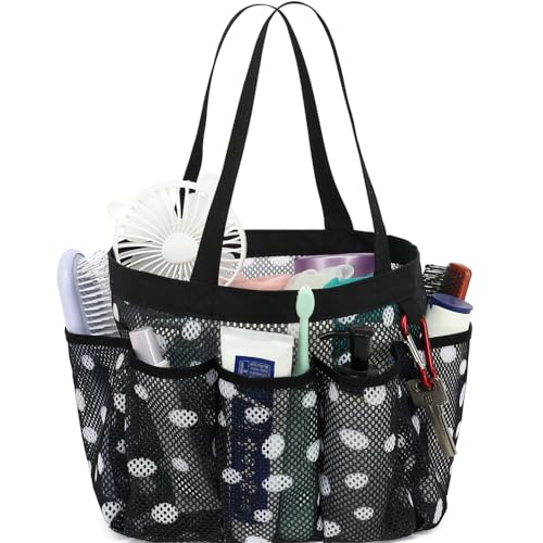 Fammart Mesh Shower Caddy Portable for College Dorm Room Essentials, Odorless Polyester Large Shower Tote Bag with Dual Handles, 8-Pocket Quick-Dry Toiletry Organizer for Travel, Beach, Camping, Gym - color: Multiple Pockets, 1 Pack - Polka Dots