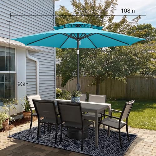 Patio Umbrella Outdoor with Tilt, 2 Tiers, 9 ft Aqua Blue - color: Aqua Blue
