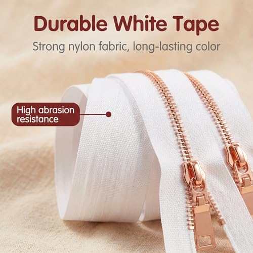 Sawoake 10 Yards Bulk Zipper(#5) Rose Gold Teeth with White Nylon Coil Zipper By The Yards,Can Replace 10PCS Sliders - color: Rose Gold-White-1