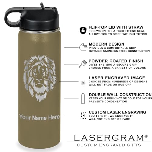 LaserGram Personalized 20oz Water Bottle, Soccer Player Man (Camo Green) - color: Camo Green, size: 20 Ounces