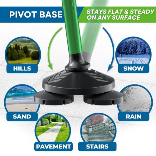 HONEYBULL Walking Cane for Men & Women, Foldable Free Standing Cane | Adjustable Height, Collapsible Design, Heavy-Duty, Pivot Base for Stable Support, Ergonomic Handle - color: Green