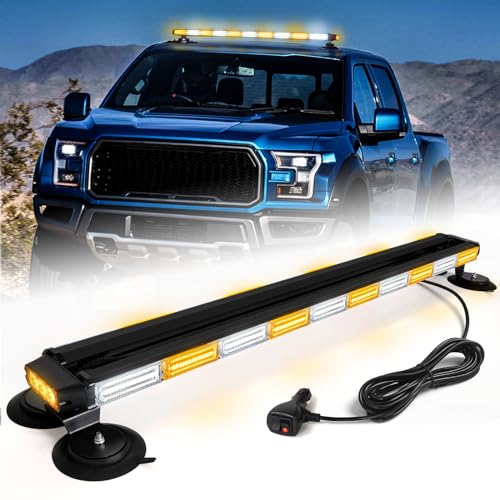42" Roof Top Strobe Light Bar Amber White Emergency Traffic Advisor Lights, Double Side Warning Safety Flashing w/Magnetic Mount for Construction Vehicles Plow Trucks Pickup, Amber/White - color: #01 Amber/White