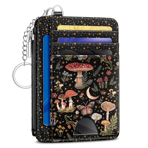 Kelvoris Credit Card Holder Small Wallet Women, Slim RFID, Mushroom Flower - color: Mushroom