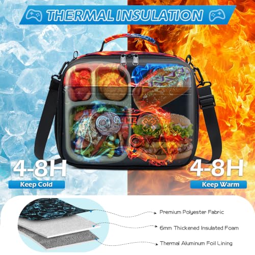 DIGOBAY Insulated Lunch Box for Kids Boys Cool Luminous Gamer Lunch Bag - color: Yellow-Blue Flame