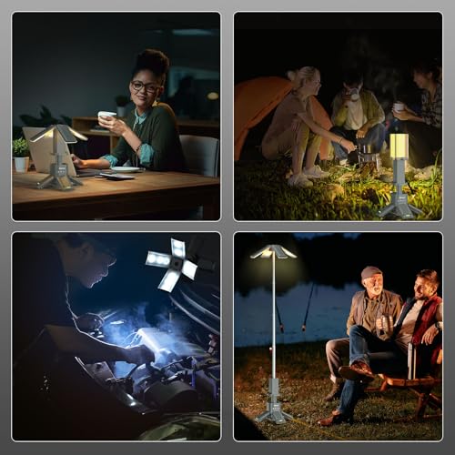 Clemas Telescopic Camping Lights with Remote Control,14000 mAh Rechargeable,6000LM Led Lanterns with Memory Function, Dimmable Magnetic Job Work Light,Tent Lamp,Portable Power Supply IPX5 (Space Gray) - color: 3.6Ft Space Gray