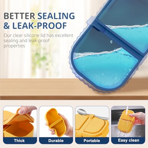 3 Pack Silicone Reusable Snack Containers with Lids - 8 oz Double Compartment Snackle Box for Kids & Adults, BPA-Free & Leakproof, Small for Dressing, Snacks, School, Office, Picnic - color: 2-Compartment (3-Pack)