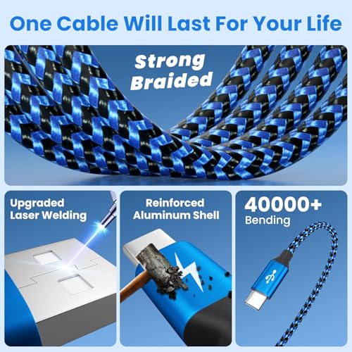 4 in 2 Multi Charging Cable, USBA/C Universal Charging Cords 2 Pack 5FT | Dual Type C Port Phone Charger Cord for Multiple Devices, Travel Charger for iPhone 17-11/Galaxy/Tablets/PS Home,Office, Blue - color: Dark Blue