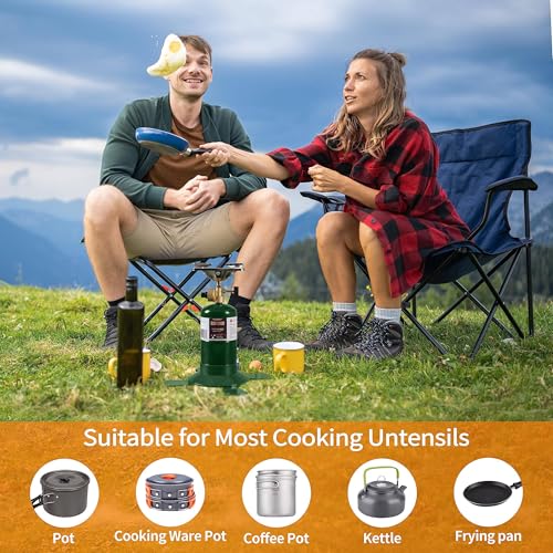 Propane Cylinder Top Stove with Adjustable Burner, 10000BTU Portable Camping/Backpacking Cooker,Camping Stove Propane,Single Burner Propane Stove with a USB Ligther,Camp Gas Stove(Fuel not included) - color: Olive Green