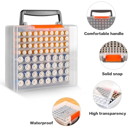 FULLCASE Battery Organizer Storage Case with Tester for AA AAA Batteries | 34 AA/30 AAA Plastic Holder, Test Power, Loose Battery Control, Home Drawer, Toolbox, Camping, Black, No Batteies（Clear) - color: Clear