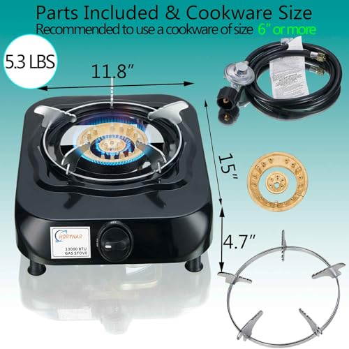 Horynar Single Burner Propane Stove Auto Ignition with CSA LPG Hose | 13000 BTU Unique Body Integrated Design Propane Gas Stove Single Propane Burner for Emergency,Outdoor