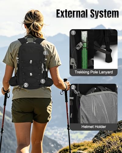 Small Cycling Backpack with Helmet Holder for Men Women, 15L Waterptoof Lightweight Hiking Backpack with Chest Strap & Waist Pocket for MTB Biking, Black