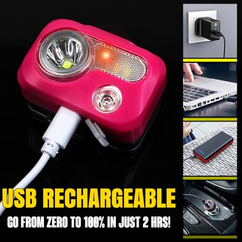 BLITZU Adjustable, Durable, Rechargeable Flashlight, Pink, Battery Powered | Hands-Free, Adjustable Headband, Lightweight, 6 Modes with red light for Outdoor, Camping, Running, Fishing, Fast Charging - color: Pink