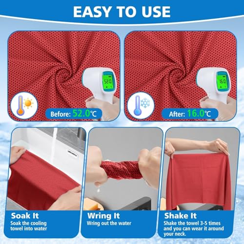 24 Pack Cooling Towels Bulk for Neck and Face 40"x12" Ice Cooling Sweat Rags Microfiber Soft Breathable Soft Chilly Towel for Yoga Golf Sport Running - color: Red