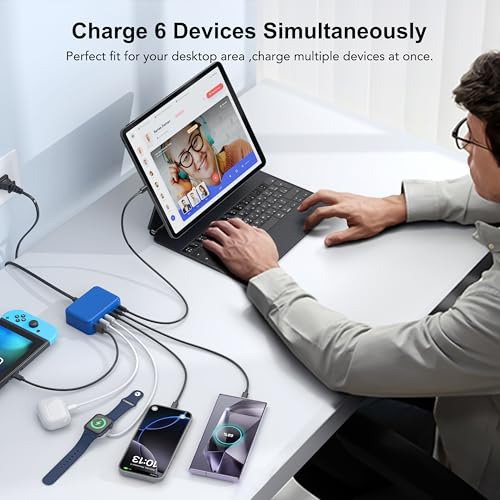 USB C Charger Block, GaN Fast USB Charging Station Hub with 100W Max 6-Port - color: C-Blue, size: 100W
