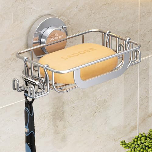 LEVERLOC Soap Holder, Soap Dish for Shower, Suction Cup Bar Soap Holder - style: 1 tier Silver