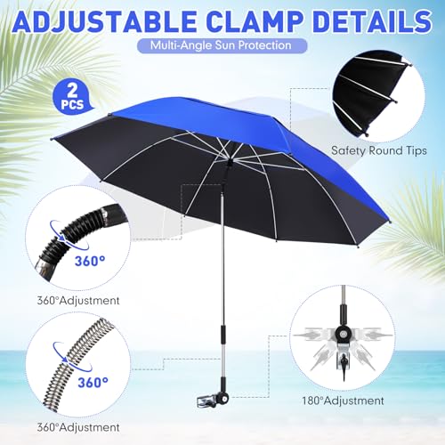 Nuanchu 2 Pack 49" Double Canopy Beach Umbrella with Clamp - color: Cobalt Blue