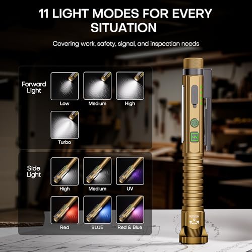 EDC Flashlight Rechargeable,800 Lumen Small Flashlight with Magnetic Clip & Base, 11 Modes LED Flashlight,Glass Breaker&Bottle Opener, USB-C Flashlight for Working,Home and Emergency - color: Yellow