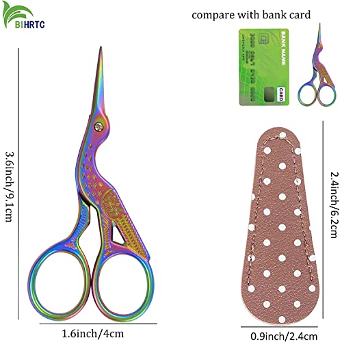 BIHRTC 3.6inch Mini Scissor Bird Crane Embroidery Scissors Stainless Steel | Sharp Pointed Tip Scissors with Case for Tread Household Craft Needlework Art DIY Work Little Scissor - color: Colorful, size: 3.6inch
