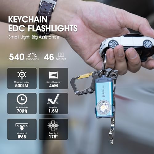 WUBEN G2 LED Mini Flashlights, 500 Lumens Small EDC Flashlight Keychain, 5 Modes Rechargable Handheld Pocket Torch with High Lumens for Camping, Outdoor, Emergency, Everyday Flashlights(Blue) - color: Blue