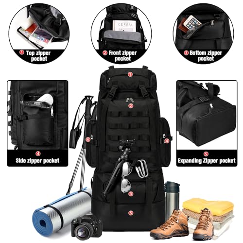 70L/100L Large Camping Hiking Backpack with Rain Cover, Waterproof Molle Rucksack Military Tactical Backpack, Lightweight Backpacking Daypack for Trekking Climbing Outdoor