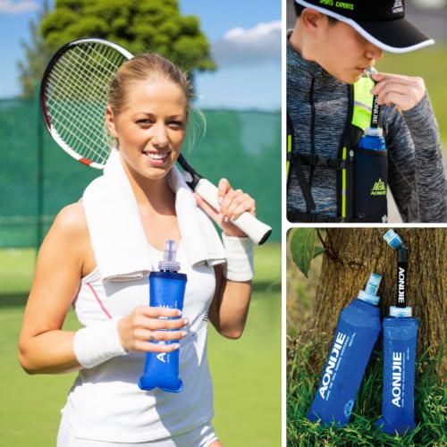 YAPJEB Soft Flask Collapsible Water Bottles, TPU Soft Water Bottle Folding Flask for Hydration Pack, BPA Free Folding Water Bottle Ideal for Cycling - color: 250ml/8.45oz - 2 Pack with Straws