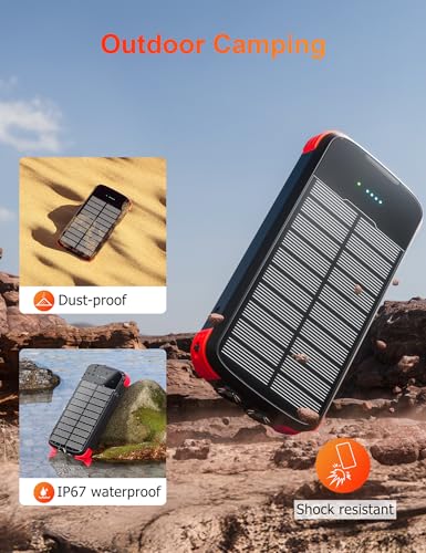 MINRISE Solar Power Bank 40000mAh, Portable Charger PD 20W Fast Charging - color: Red