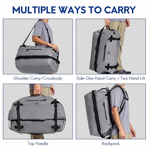 Haimont IPX7 Waterproof Roll-Top Dry Duffel Backpack | 60L/90L Sizes, 500D Tarpaulin, Welded Seams, Mesh Pockets, Boating & Kayaking - color: Light Gray, size: 60L