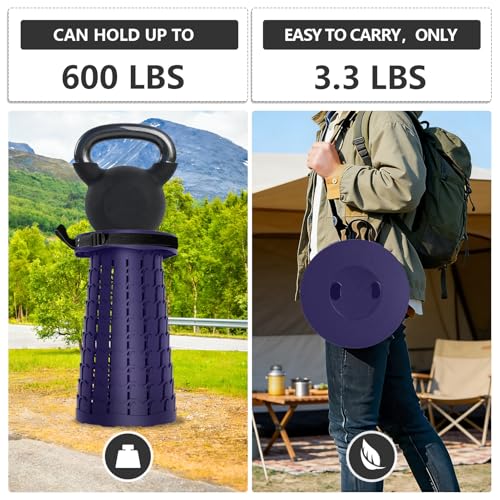 Telescoping Collapsible Camping Stool, 600 lbs Heavy Duty Adjustable Height Portable Folding Stool with Non-Slip Cushion & Shoulder Strap for Hiking Fishing Travel Outdoor Use (Navy Blue) - color: Navy Blue