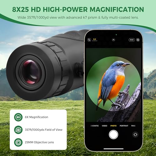 Astromania Monocular Telescope Waterproof Compact Monocular for Adults 8x25 | High Powered Monocular with Hand Strap, Multi-Coated Optics BAK7 Prism, Twist-Up Eyecup, Bird Watching Hunting Camping Hiking - size: 8x25