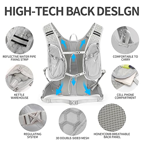 IX INOXTO Hydration Pack Backpack, Lightweight Water Backpack with 2L Hydration Bladder Daypack for Men Women,Running Hydration Vest for Trail Running Hiking Cycling Race Climbing - color: Grey white
