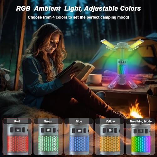 Camping Lights, Rechargeable Telescopic Camping Lights with Stand,12000mAh Camping Lanterns & Lights with RGB, Magnetic Base, Portable Flashlights for Camping, Hiking, Emergency