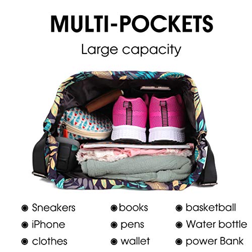 Waterproof Drawstring Bag, Gym Bag Sackpack Sports Beach Backpack for Men Women - color: 02-blue Leaves