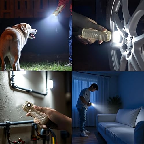 Flamix 2-in-1 LED Camping Lantern & Flashlight, 6 Modes, IPX4 Waterproof | Rechargeable Battery, Compact One-Hand Design, Beige, Hurricane Emergency Light, Hiking Gear, Home Power Outage Essential