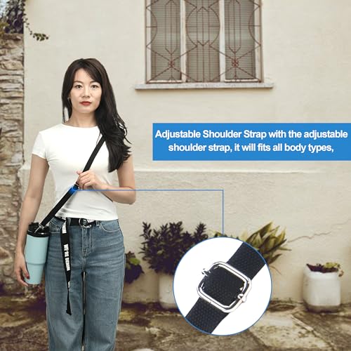 Wongeto Water bottle strap ajustable Shoulder Strap for Stanley 20/40/30 Oz Tumbler Water Bottle - color: Black