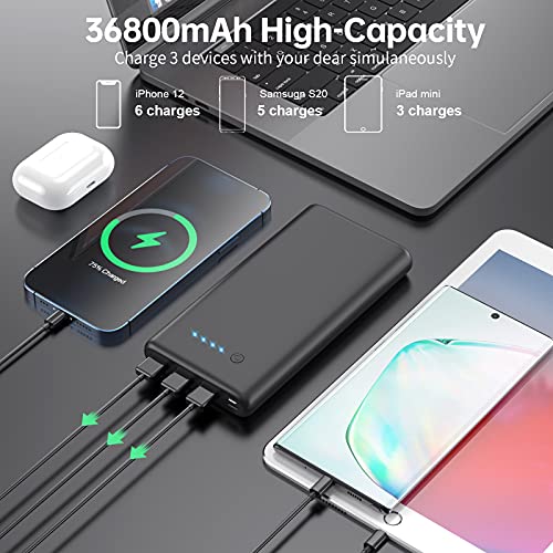 Portable Charger 36800mAh Power Bank,PD Fast Charging USB C External Battery Pack,4 Outputs 2 Inputs Travel Essentials Portable Phone Charger for iPhone 17/16/15/14/13/12,Galaxy S24 Android Phone etc - color: Black