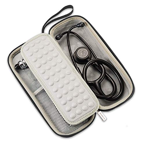 Caseling Hard Stethoscope Case for 3M Littman Classic III, Lightweight II S.E, Cardiology IV, MDF Acoustica - Nurse ID Slot and Pockets for EMT Accessories, Medical Scissors, LED Penlights, Black - color: Black - Pu Leather