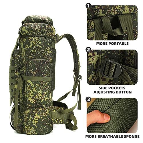 King'sGuard 70L Camping Hiking Backpack for Men Women Large Military Tactical Backpack Molle Rucksack Backpack for Outdoor - color: Green Camo
