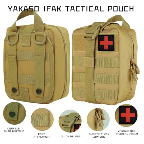 Tactical Molle IFAK Pouch – Tear Away Rip Away First Aid Medical Pouch, Large Capacity, Water-Resistant 900D Polyester, Horizontal, Multi-Compartment, EDC, Military Emergency Kit - color: Tan