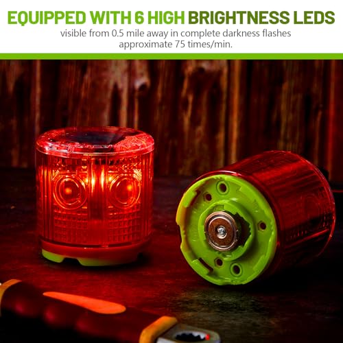 2 Pcs Solar Strobe Warning Traffic Light 360 Degree Single Column IP65 Waterproof Emergency Strobe Flashing Barricade Safety Road Construction Traffic Light(Red,Magnetic) - color: Red, size: Magnetic