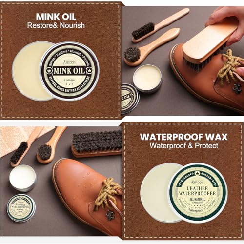 Nuroon Leather Boots Care Kit- Leather Cleaner Boots Shoes Cleaning Kit, Saddle Soap,Mink Oil and Wax Waterproofer - style: 10 Pieces