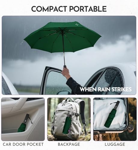 Windproof Travel Umbrella for Rain - 43" Compact Folding Umbrella, Reinforced Strong Frame, Lightweight Portable Parasol with UPF 100+ UV Sun Protection, Cruise Ship Essentials - color: 1-DrakGreen