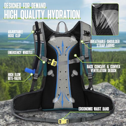N NEVO RHINO Hydration Backpack, 18L Hiking Backpack with 3L Water Bladder | Multipurpose Water Backpack High Flow Bite, Insulated Hydration Pack Ideal for Hiking and Cycling - color: Lake Blue