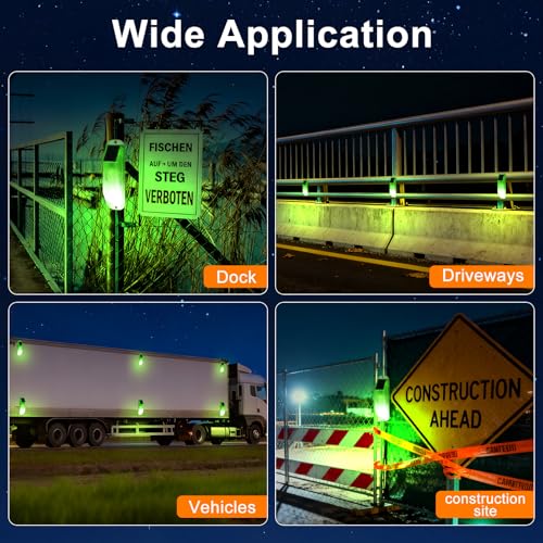 Aolyty Solar Warning Lights, Magnetic Base Beacon Light 4 Pack, Green | IP54 Waterproof Caution Light Auto On Off for Barricades, Construction Sites, Traffic Safety - color: Green